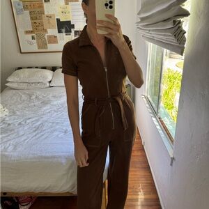 Reformation Cassidy Chocolate Brown Denim Jumpsuit